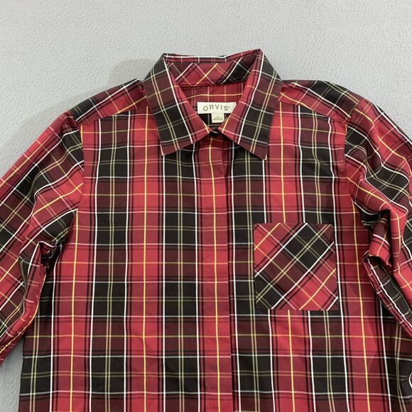 Orvis Shirt Womens 6 Red Black Plaid Long Sleeve Button Up 100% Cotton Pocket - Picture 3 of 16